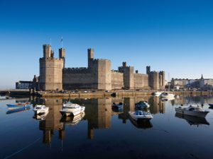 View of Caernarfon Castle from the harbour North Wales