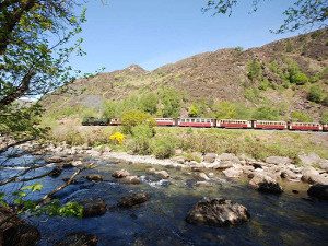 View of the train on the Highland Railway Aberglaslyn Pass