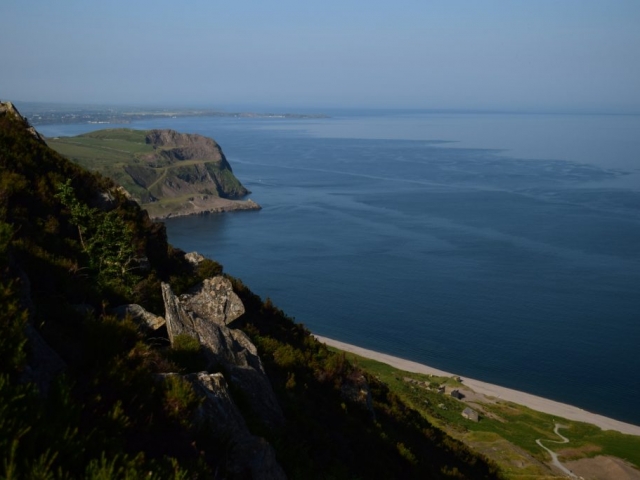 View down to the beach and coastline at Nant Gwrtheryn Llithfaen Llyn Peninsula View towards Nefyn and Morfa Nefyn