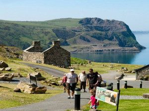 View of the path to Nant Gwrtheyrn beach and cafe Llithfaen Llyn Peninsula