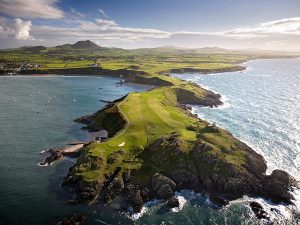 Aerial view of the golf course at Nefyn and District Golf Club Llyn Peninsula North Wales