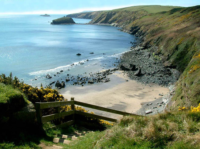 A view of the beach Porth Ysgo from the steps to the beach Llyn Peninsula Wales Coast Path