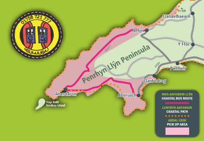 Map of the Llyn Coastal Bus Route