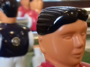 Close up view of table football player at Gors-lwyd Cottage