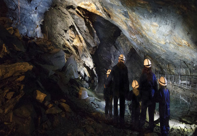 Family on the Deep Mine Tour at Llechwedd Slate Caverns Blaenau Ffestiniog North Wales