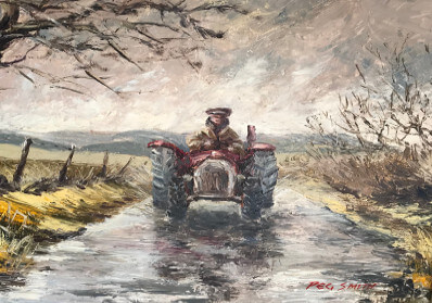 Painting of a tractor on a country lane on the Llyn Peninsula. Bought from the Victoria, Llithfaen (now Tafarn y Fic)