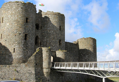 View of Harlech Castle with foot bridge