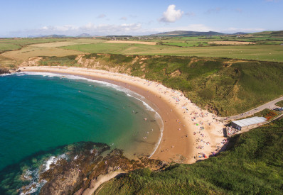 Aerial image of the beach and coastline at Porthor, Whistling Sands